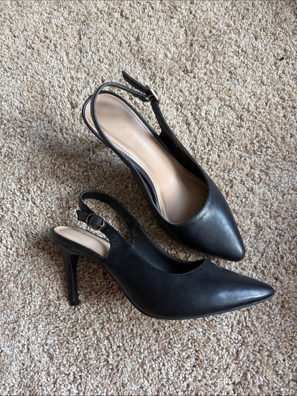 Kelly & Kate  Black Pointed-Toe Slingback Heels